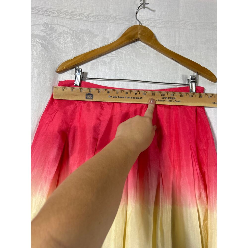 WD NY Skirt 10 100% Silk Pink Yellow Blue Dip Dye Pleated A Line Lined - Picture 3 of 7